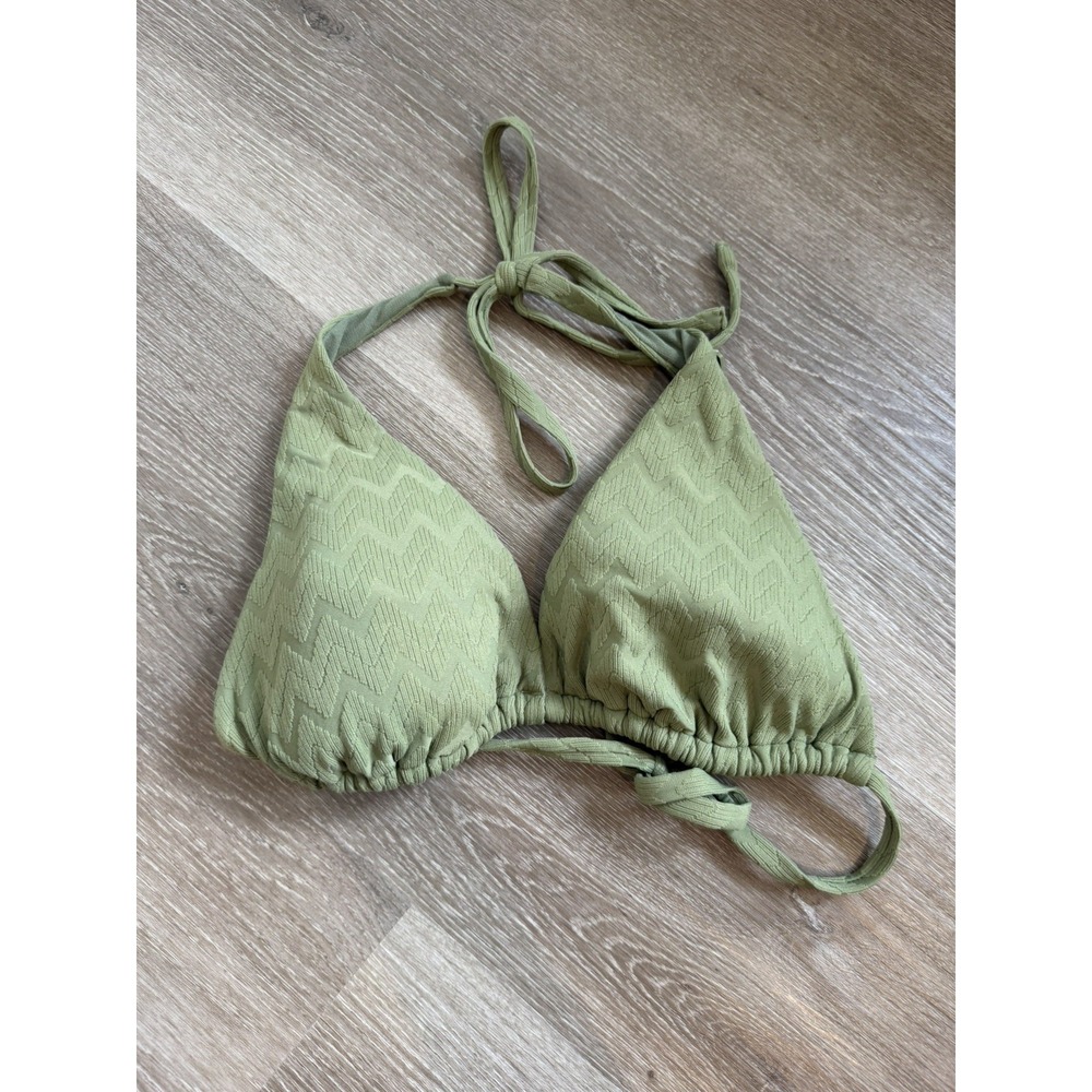 Roxy Womens XL Green Textured Front Bikini Swim Top Halter Adjustable Straps